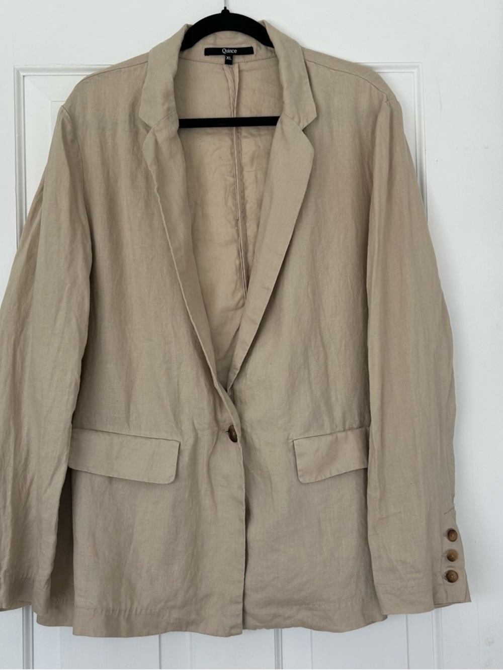 Quince Women's Beige 100% Linen Casual Blazer